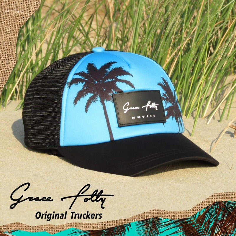 Grace Folly Foam Trucker Hat Snapback Mesh Baseball Cap for Men or Women (Palm- Teal Blue) - Image 3